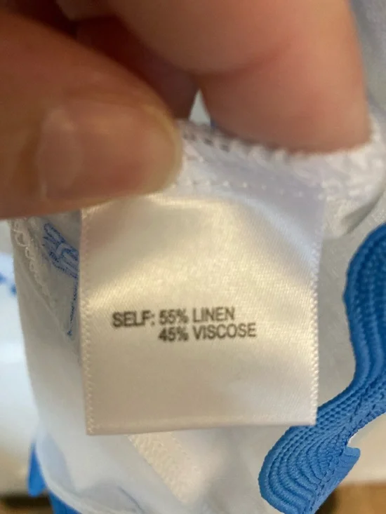 Jane and Delancey “ Ciao” White Button-Down Linen Blend Shirt with Blue Trim - Picture 3 of 6